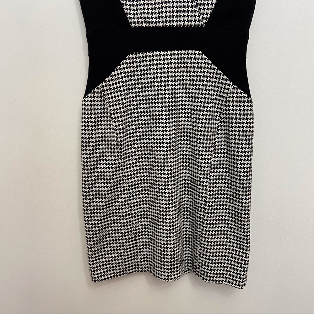 Cynthia Steffe Houndstooth Colorblock Sheath Dress Black White Size 0 Office Chi - Picture 7 of 16
